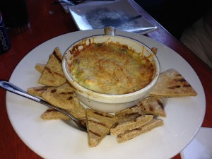 The Café's yummy spinach artichoke dip with grilled pita bread.